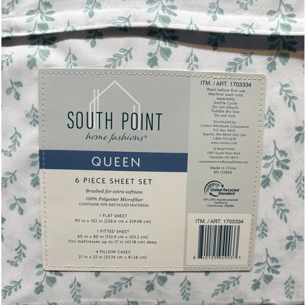 South Point Home Fashions Queen 6 Piece Sheet Set Floral Green White 1703334